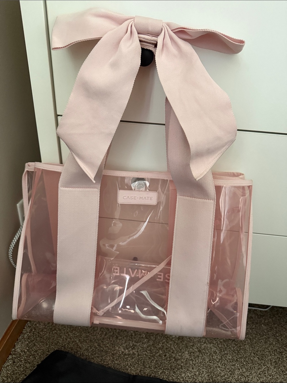 case-mate Pink Clear Tote with Bow Handles